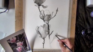 I added an additional magnolia flower bud on the right hand side for balance.